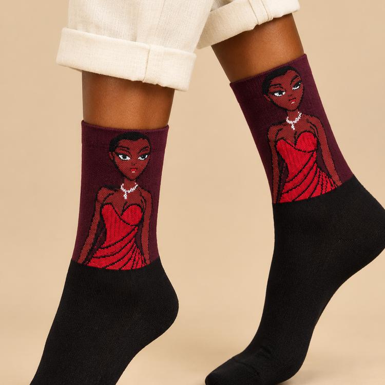 جوراب ساقبلند نخی طرح لیدی تک رنگ